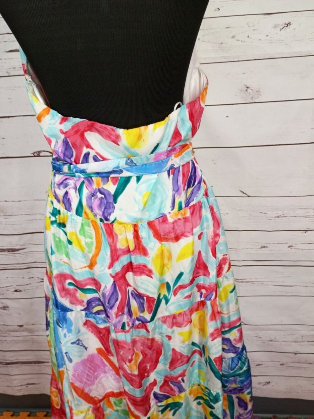 Lauren Ralph Lauren Multicolor Halter Maxi Dress Size 14 100% Silk Floral Abstra - Picture 5 of 8